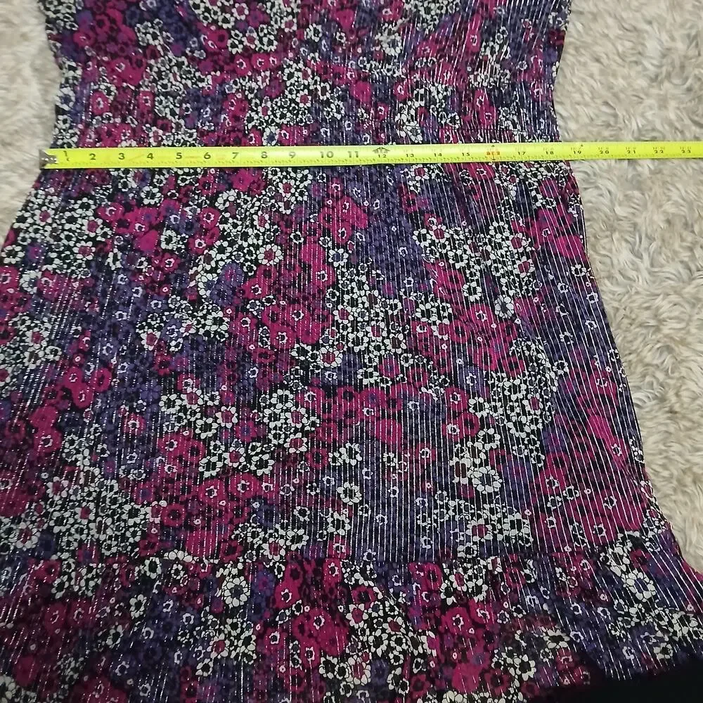 Michael Michael Kors Womens Dress XXL Purple Floral Pleated Ruffle Hem‎ V-Neck